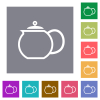 Teapot outline flat icons on simple color square backgrounds - Teapot outline square flat icons