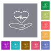 Health insurance outline flat icons on simple color square backgrounds - Health insurance outline square flat icons