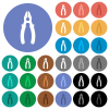 Combined pliers multi colored flat icons on round backgrounds. Included white, light and dark icon variations for hover and active status effects, and bonus shades. - Combined pliers round flat multi colored icons