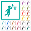 Basketball player flat color icons with quadrant frames on white background - Basketball player flat color icons with quadrant frames