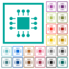 Microchip solid flat color icons with quadrant frames on white background - Microchip solid flat color icons with quadrant frames