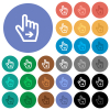 Hand cursor right outline multi colored flat icons on round backgrounds. Included white, light and dark icon variations for hover and active status effects, and bonus shades. - Hand cursor right outline round flat multi colored icons