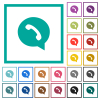 phone in chat bubble solid flat color icons with quadrant frames on white background - phone in chat bubble solid flat color icons with quadrant frames