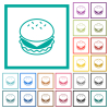 Cheeseburger flat color icons with quadrant frames on white background - Cheeseburger flat color icons with quadrant frames