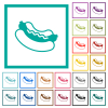 Hot dog flat color icons with quadrant frames on white background - Hot dog flat color icons with quadrant frames