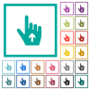 Hand cursor up solid flat color icons with quadrant frames on white background - Hand cursor up solid flat color icons with quadrant frames