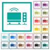 Home theater flat color icons with quadrant frames on white background - Home theater flat color icons with quadrant frames