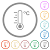 Celsius thermometer cold temperature flat color icons in round outlines on white background - Celsius thermometer cold temperature flat icons with outlines