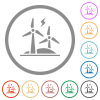 Wind energy flat color icons in round outlines on white background - Wind energy flat icons with outlines