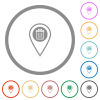 Delete GPS location flat icons with outlines - Delete GPS location flat color icons in round outlines on white background