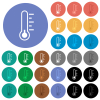 Thermometer cold temperature multi colored flat icons on round backgrounds. Included white, light and dark icon variations for hover and active status effects, and bonus shades. - Thermometer cold temperature round flat multi colored icons