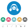 Music listening flat white icons on round color backgrounds. 6 bonus icons included. - Music listening flat round icons