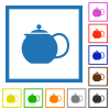 Teapot solid flat color icons in square frames on white background - Teapot solid flat framed icons