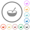 Bowl of soup with spoon flat color icons in round outlines on white background - Bowl of soup with spoon flat icons with outlines