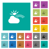 Sunny and rainbow weather multi colored flat icons on plain square backgrounds. Included white and darker icon variations for hover or active effects. - Sunny and rainbow weather square flat multi colored icons