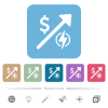 Rising electricity energy american Dollar prices flat icons on color rounded square backgrounds - Rising electricity energy american Dollar prices white flat icons on color rounded square backgrounds. 6 bonus icons included