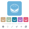 Cheeseburger white flat icons on color rounded square backgrounds. 6 bonus icons included - Cheeseburger flat icons on color rounded square backgrounds