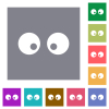 Watching eyes solid flat icons on simple color square backgrounds - Watching eyes solid square flat icons