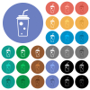 soft drink with straw outline multi colored flat icons on round backgrounds. Included white, light and dark icon variations for hover and active status effects, and bonus shades. - soft drink with straw outline round flat multi colored icons