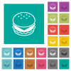 Cheeseburger multi colored flat icons on plain square backgrounds. Included white and darker icon variations for hover or active effects. - Cheeseburger square flat multi colored icons