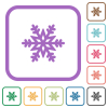 Snowflake simple icons in color rounded square frames on white background - Snowflake simple icons