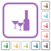 Glass and cocktail glasses solid simple icons in color rounded square frames on white background - Glass and cocktail glasses solid simple icons