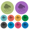 Windy and rainy weather darker flat icons on color round background - Windy and rainy weather color darker flat icons