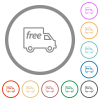 Free shipping outline flat color icons in round outlines on white background - Free shipping outline flat icons with outlines