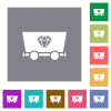 Diamond mining flat icons on simple color square backgrounds - Diamond mining square flat icons