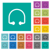 Earphones multi colored flat icons on plain square backgrounds. Included white and darker icon variations for hover or active effects. - Earphones square flat multi colored icons