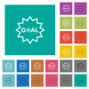 Goal sticker with sharp edges outline square flat multi colored icons - Goal sticker with sharp edges outline multi colored flat icons on plain square backgrounds. Included white and darker icon variations for hover or active effects.