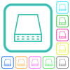 Computer data storage outline vivid colored flat icons in curved borders on white background - Computer data storage outline vivid colored flat icons