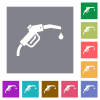 Gasoline pump fuel nozzle solid flat icons on simple color square backgrounds - Gasoline pump fuel nozzle solid square flat icons