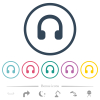 Earphones flat color icons in round outlines. 6 bonus icons included. - Earphones flat color icons in round outlines