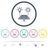 Solar energy recycling flat color icons in round outlines - Solar energy recycling flat color icons in round outlines. 6 bonus icons included.