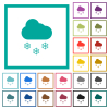 Snowy weather flat color icons with quadrant frames on white background - Snowy weather flat color icons with quadrant frames