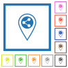 Share GPS location flat color icons in square frames on white background - Share GPS location flat framed icons