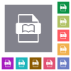 Book file type flat icons on simple color square backgrounds - Book file type square flat icons