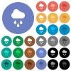 Rainy weather multi colored flat icons on round backgrounds. Included white, light and dark icon variations for hover and active status effects, and bonus shades. - Rainy weather round flat multi colored icons