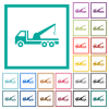 Crane truck side view flat color icons with quadrant frames on white background - Crane truck side view flat color icons with quadrant frames