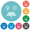 Solar energy recycling flat white icons on round color backgrounds - Solar energy recycling flat round icons