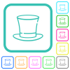 Cylinder hat outline vivid colored flat icons in curved borders on white background - Cylinder hat outline vivid colored flat icons