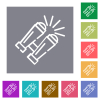 Binoculars outline square flat icons - Binoculars outline flat icons on simple color square backgrounds