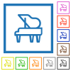 Grand piano outline flat framed icons - Grand piano outline flat color icons in square frames on white background