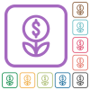 Money plant outline simple icons in color rounded square frames on white background - Money plant outline simple icons