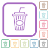 Disposable cup with straw outline simple icons in color rounded square frames on white background - Disposable cup with straw outline simple icons