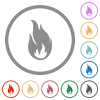 Fire flame flat color icons in round outlines on white background - Fire flame flat icons with outlines