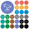 Telescope outline multi colored flat icons on round backgrounds. Included white, light and dark icon variations for hover and active status effects, and bonus shades. - Telescope outline round flat multi colored icons