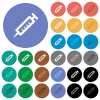 Syringe multi colored flat icons on round backgrounds. Included white, light and dark icon variations for hover and active status effects, and bonus shades. - Syringe round flat multi colored icons
