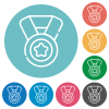 Medal with star and ribbon outline flat white icons on round color backgrounds - Medal with star and ribbon outline flat round icons